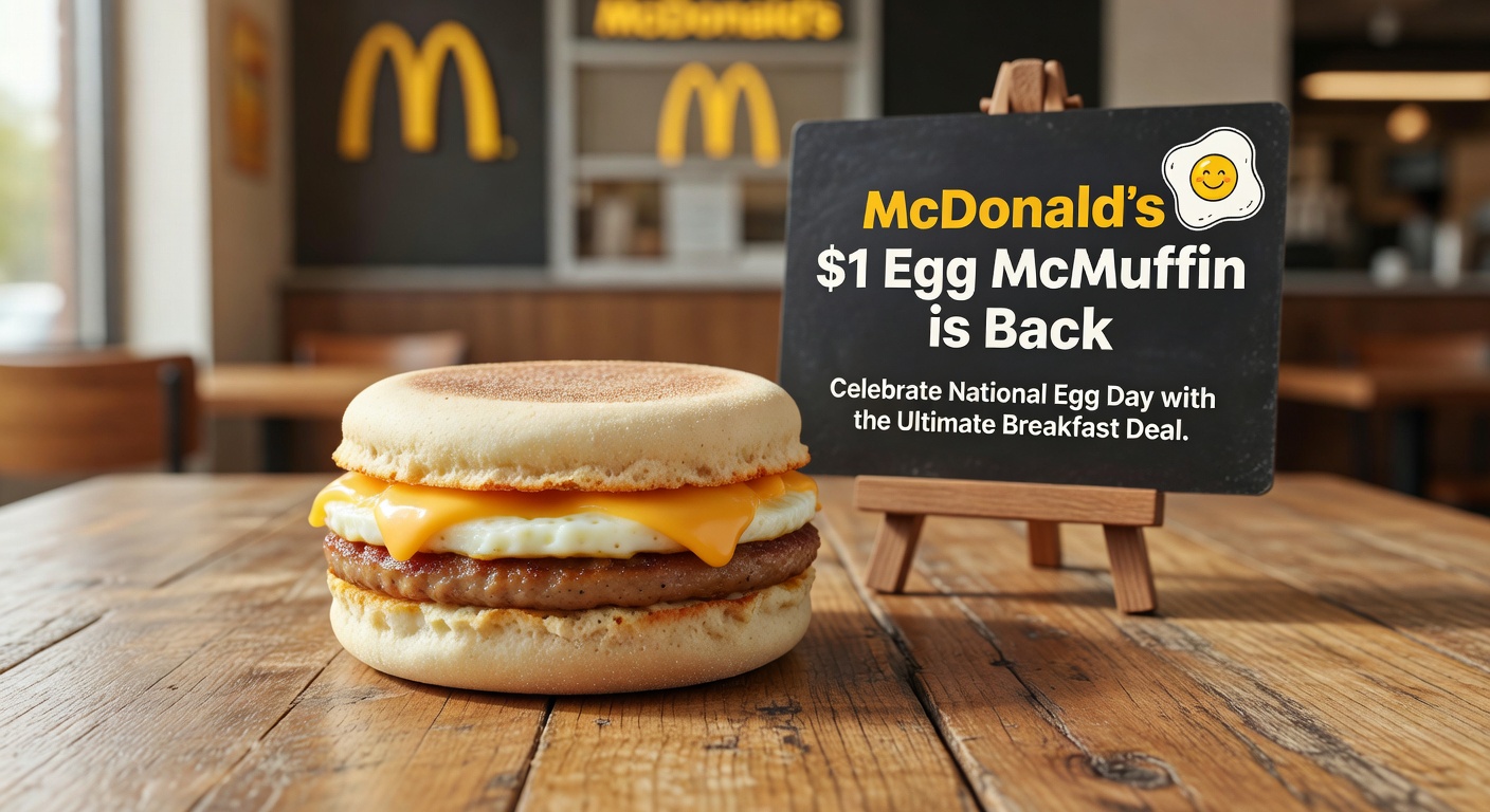 A delicious McDonald's Egg McMuffin with melted cheese and Canadian bacon on a toasted English muffin.