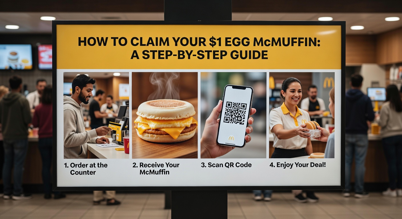 A smartphone showing the McDonald's app with a $1 Egg McMuffin offer.