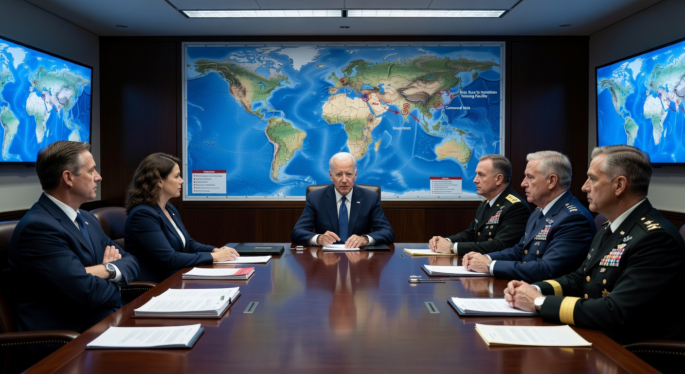 The White House at night during a period of national security crisis.