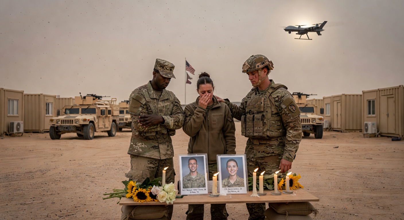 Military boots and helmet in the desert as a memorial for fallen soldiers.
