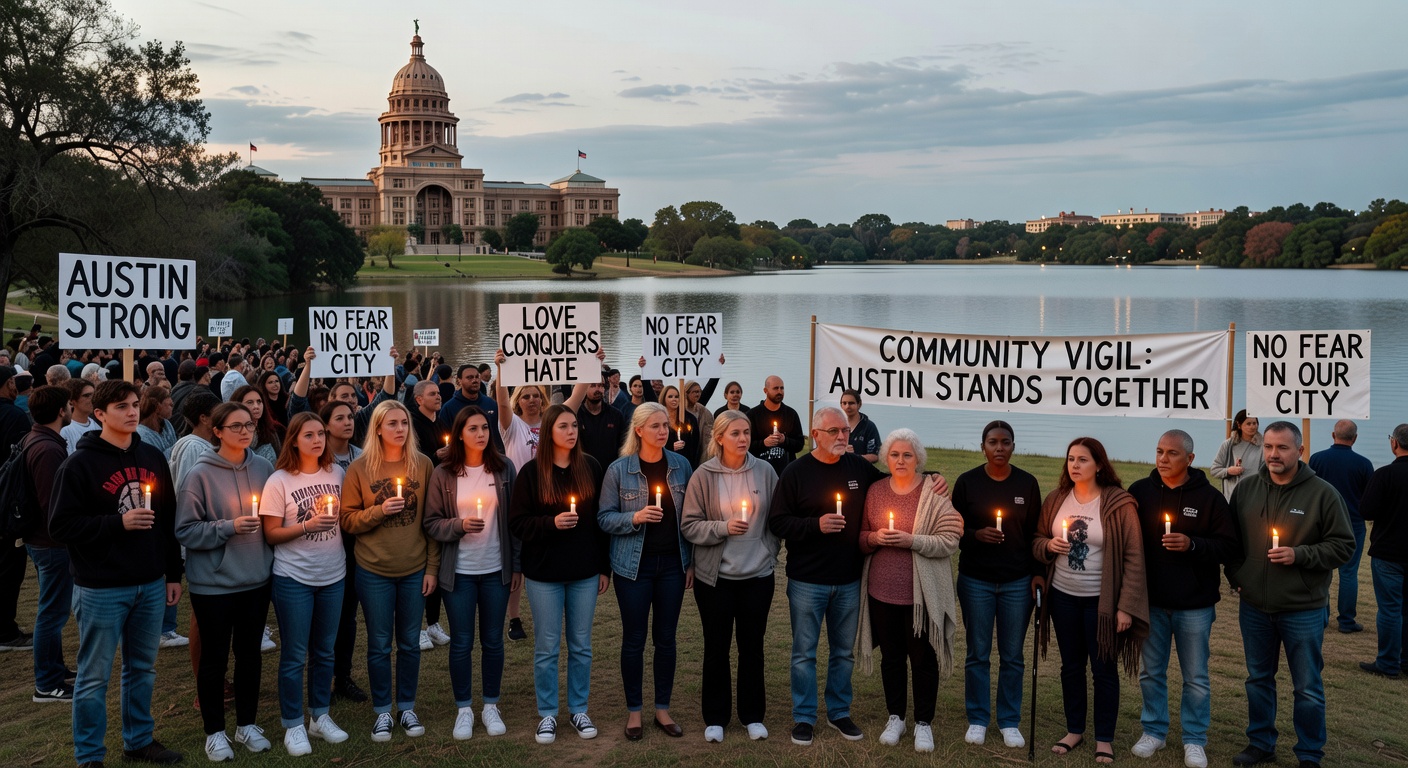 A sidewalk memorial with flowers and candles honoring victims of a tragedy.
