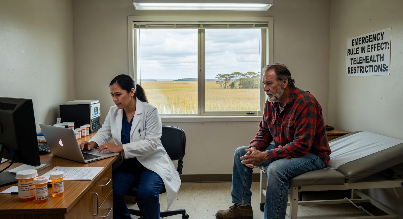 A laptop screen showing a telehealth medical consultation being interrupted.