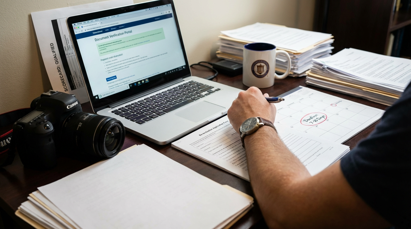 Group of students checking physical merit list on a notice board