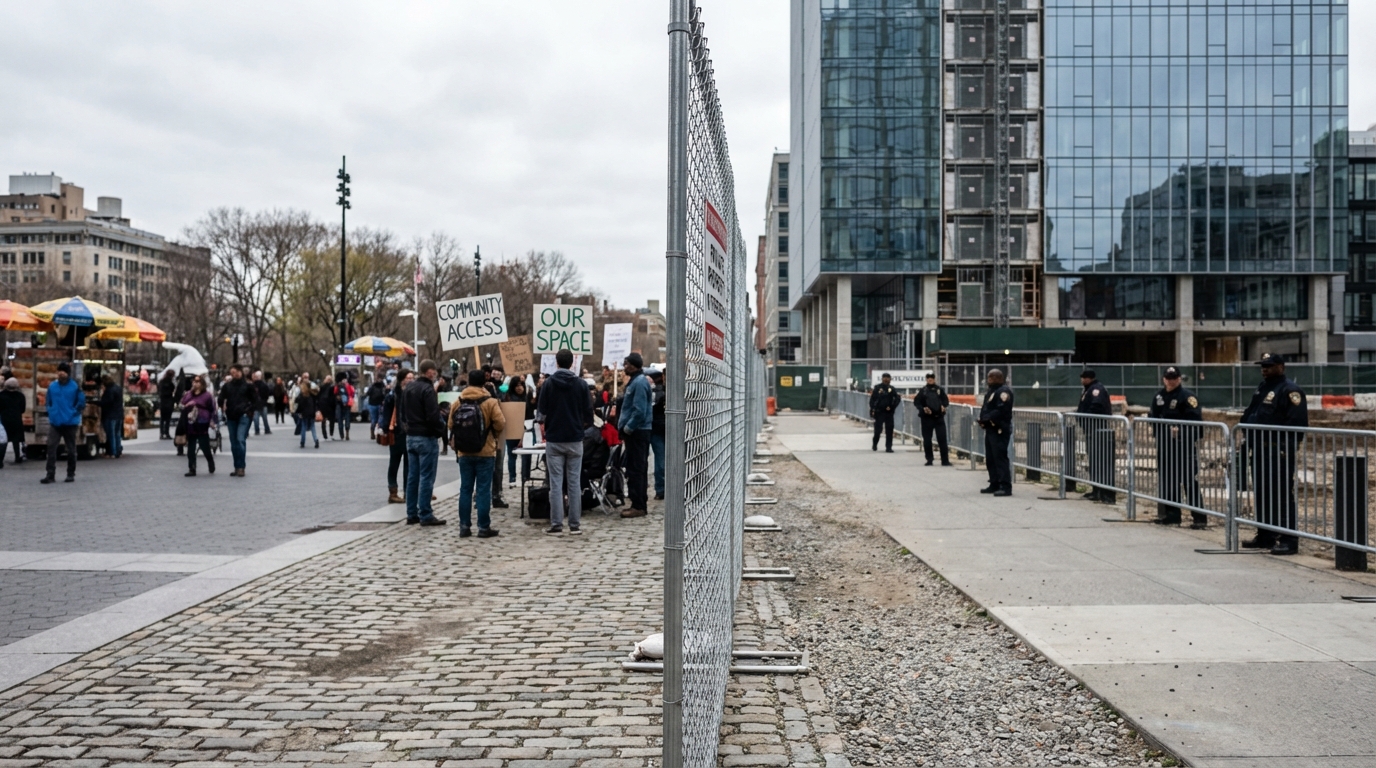Judge's gavel on glass surface with digital network lights and content removed notification.
