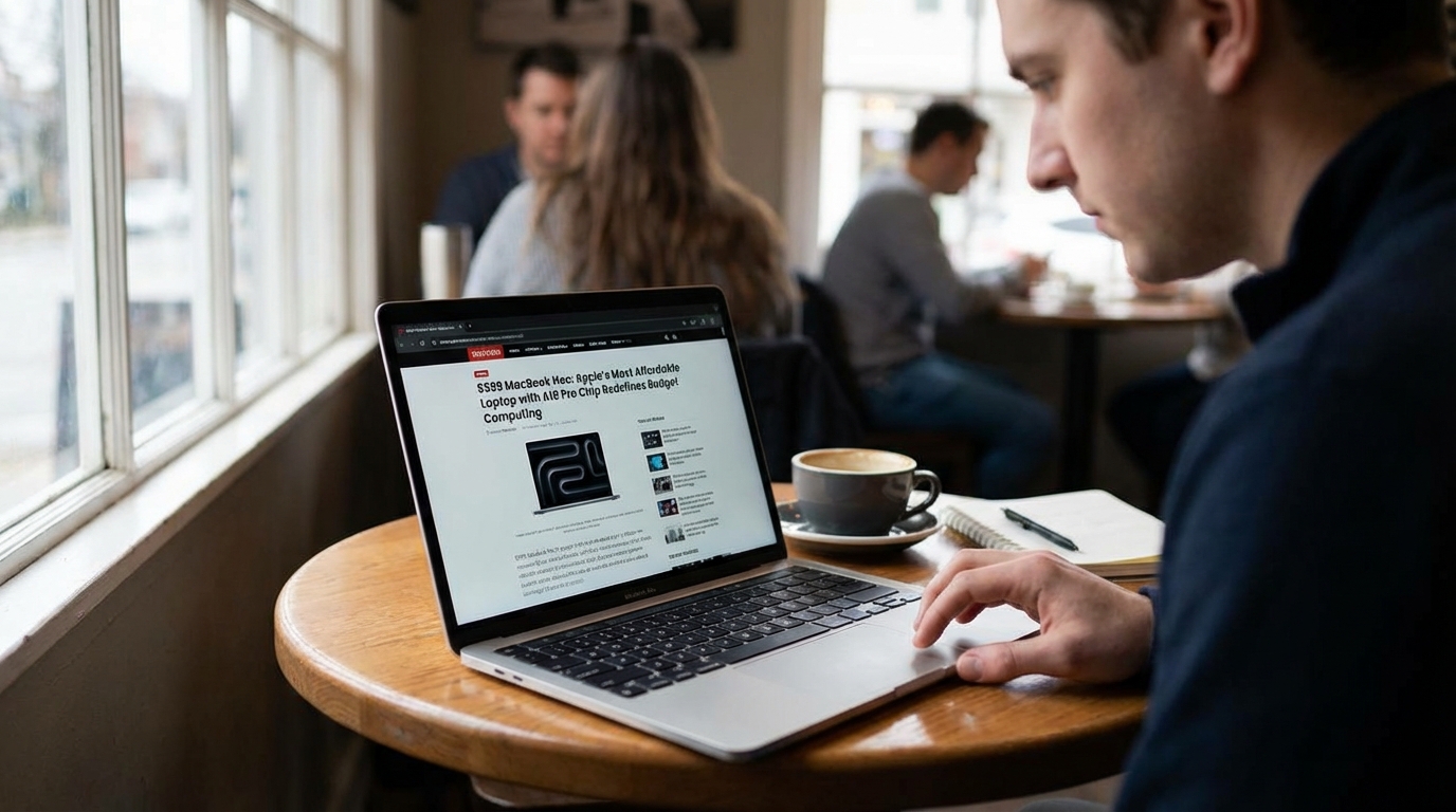 Apple MacBook Neo open on a desk featuring the new matte design