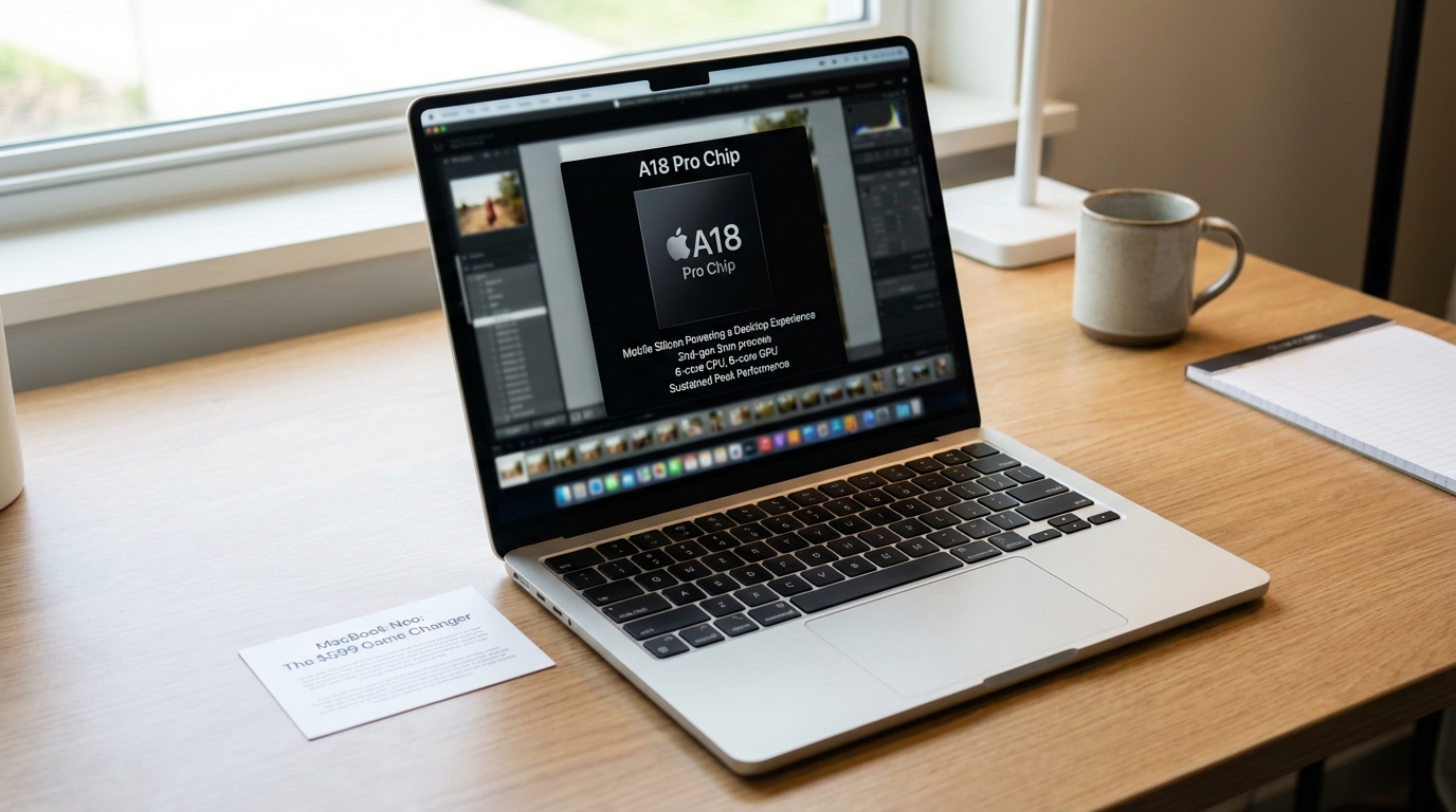 Visualization of the A18 Pro chip inside the MacBook Neo architecture