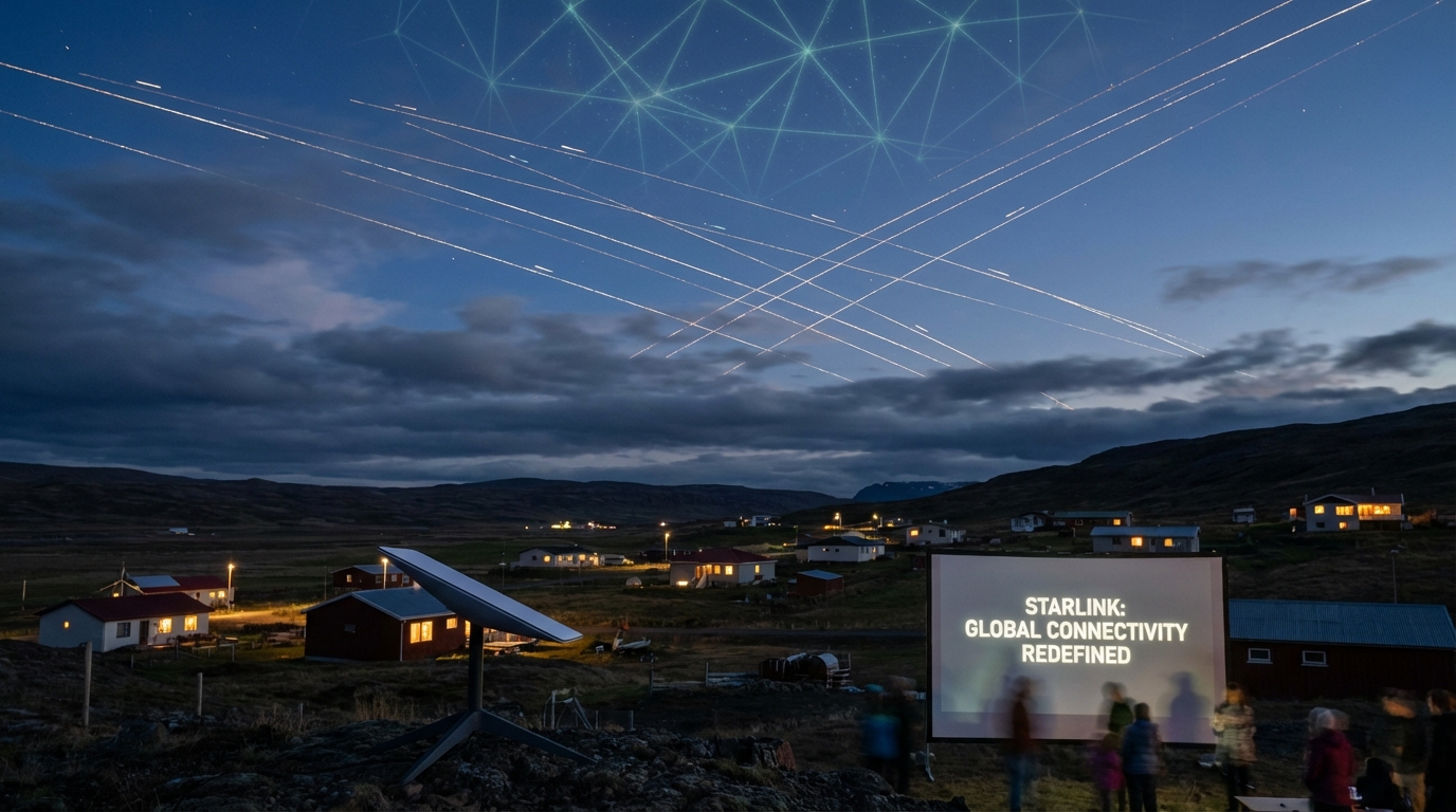 Starlink satellite constellation orbiting Earth showing global coverage grid