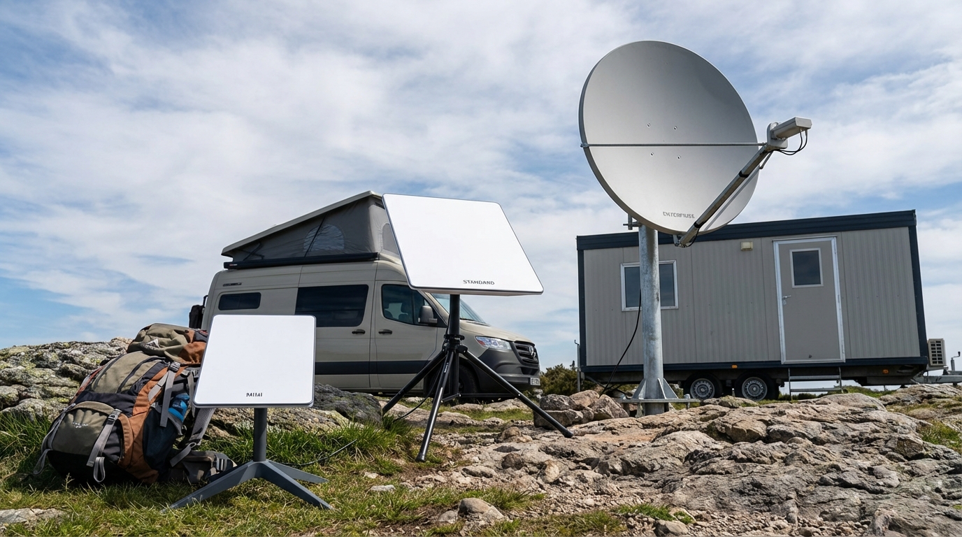 Starlink hardware lineup including Standard, High Performance and Mini dishes