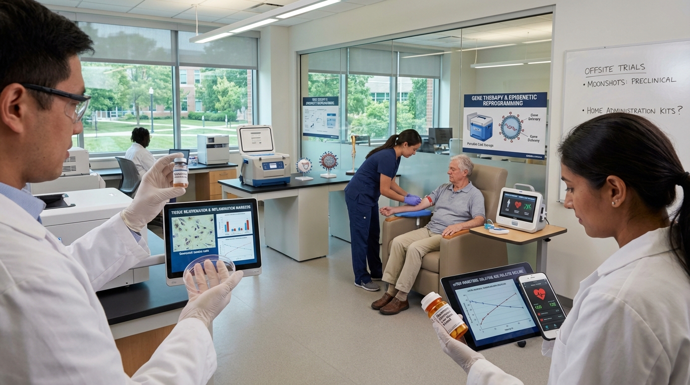 Scientist analyzing holographic cell data in a modern medical facility