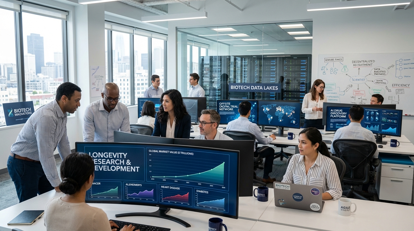 Digital tablet showing financial growth charts for the biotech industry