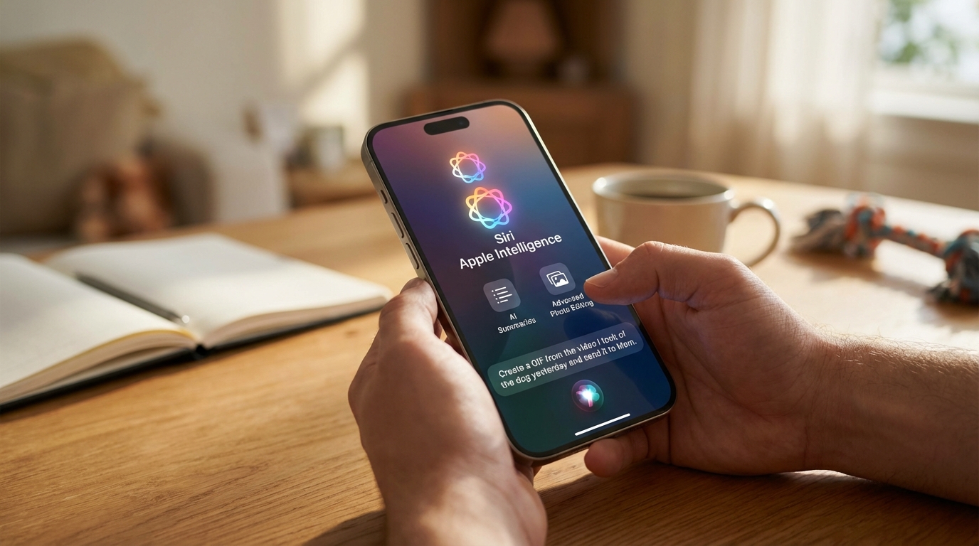 User interacting with new AI features on iPhone 16 display