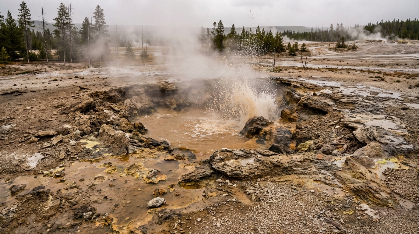Close up detail of colorful acidic thermal water and microbial mats in Yellowstone.