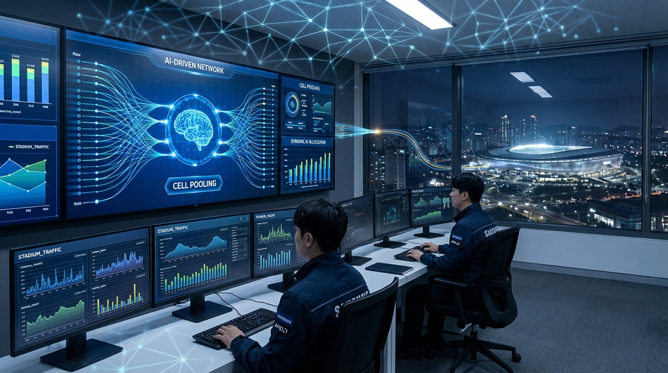 Abstract digital neural network visualization representing AI in telecommunications