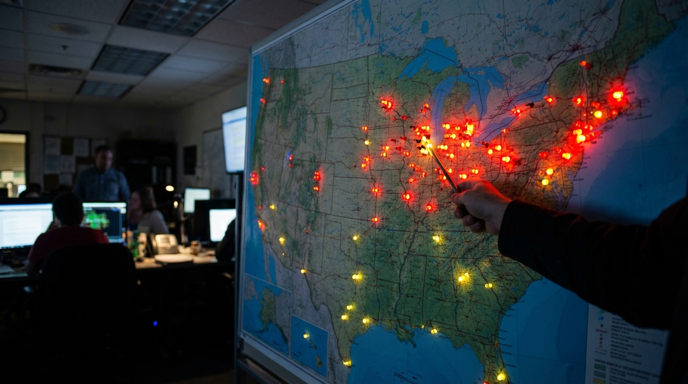 Digital heatmap of the United States showing emerging virus hotspots