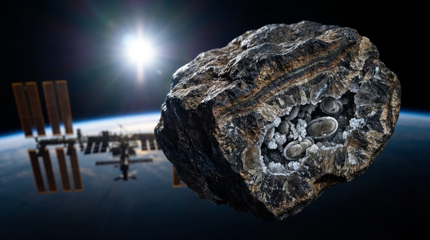 Laboratory setting showing a hypervelocity impact experiment on rock samples.