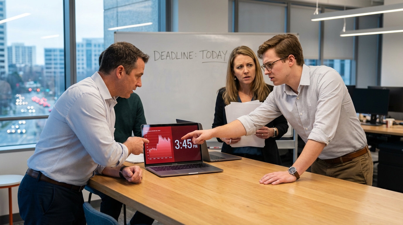An hourglass on a desk symbolizing time-sensitive and urgent writing
