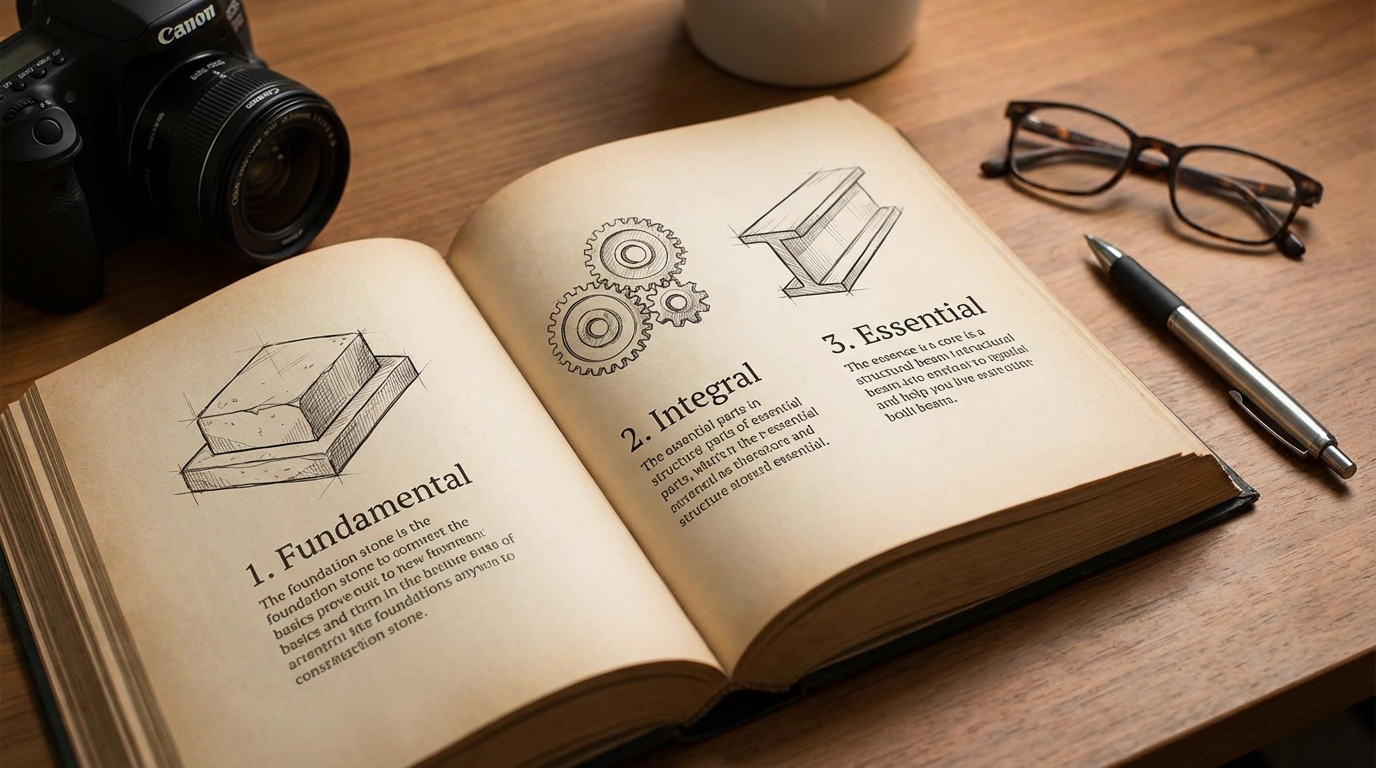 Steel foundations of a building representing fundamental and integral writing concepts