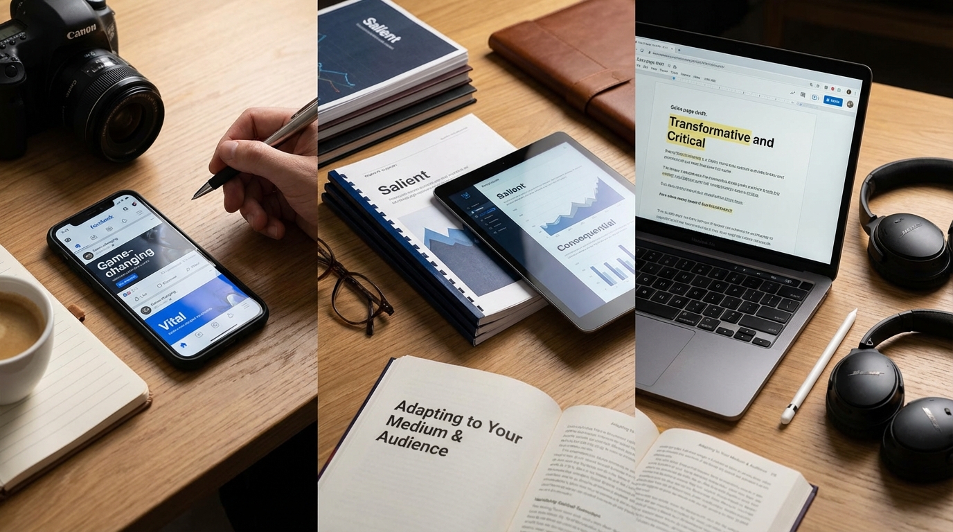 A creative desk setup showing the difference between digital and print writing contexts