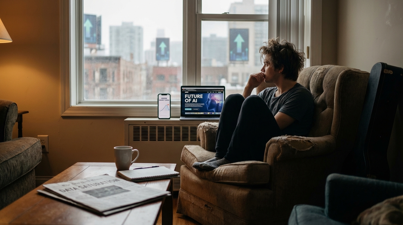 Reflection of a calm nature path in a city puddle symbolizing hidden reality
