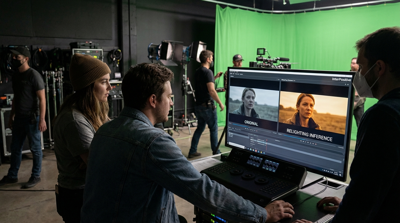 Split screen showing raw film footage versus AI-enhanced final footage.