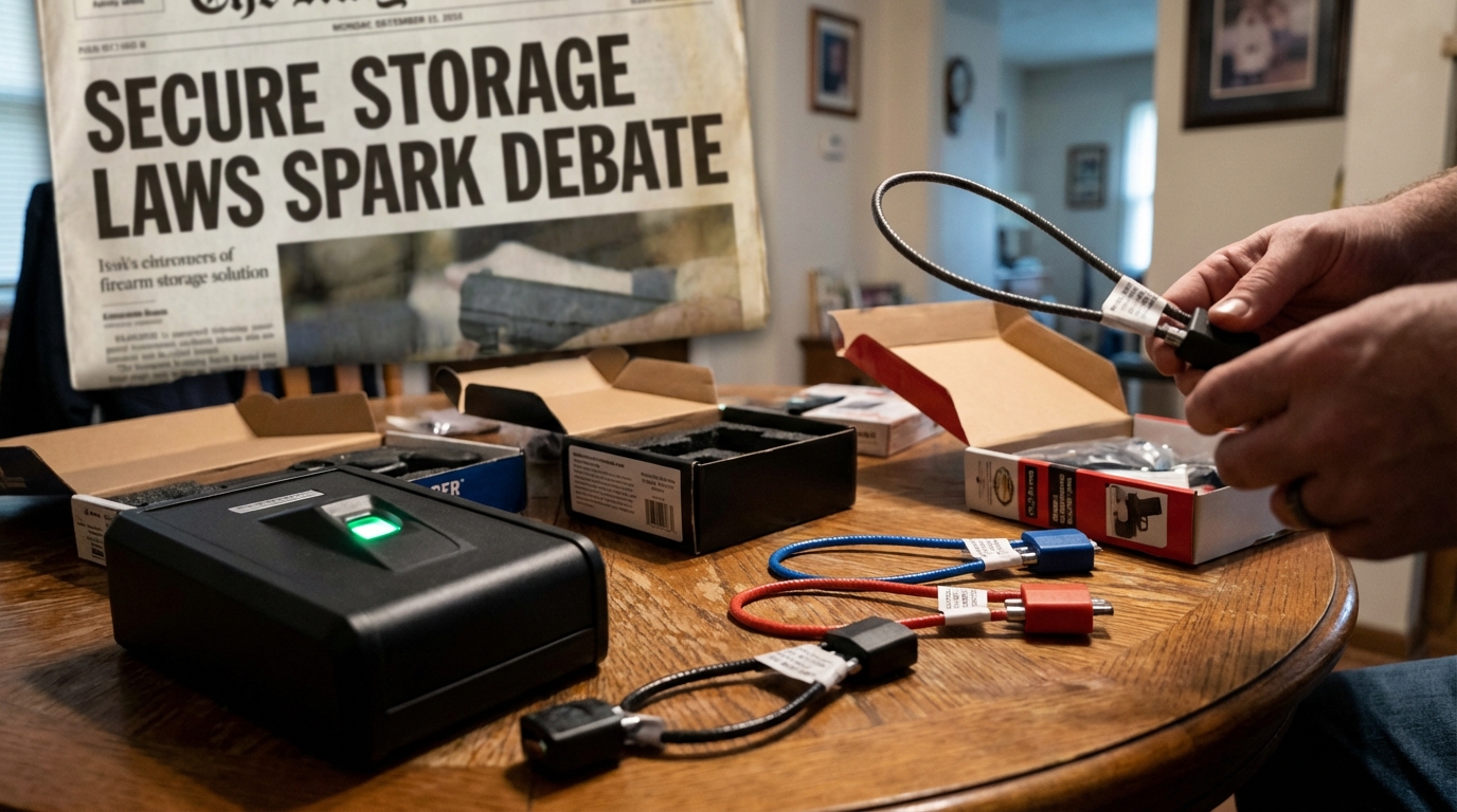 Biometric gun safe illustrating responsible firearm storage
