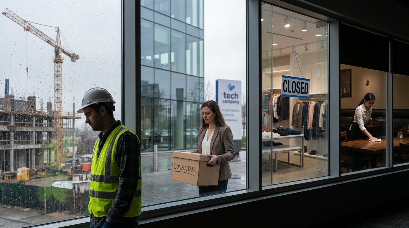 Box of personal items on a desk in an empty office representing corporate layoffs