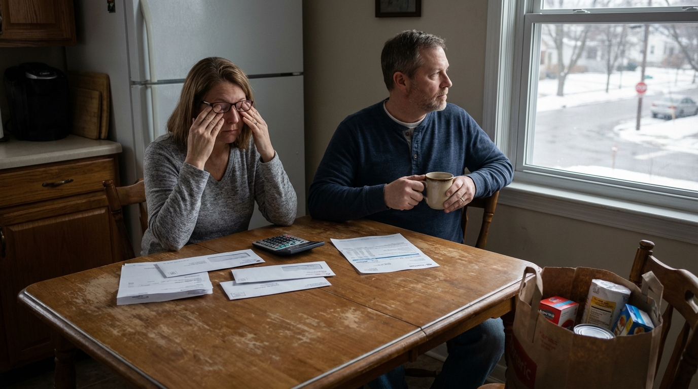 Quiet winter shopping street showing retail sales decline signs