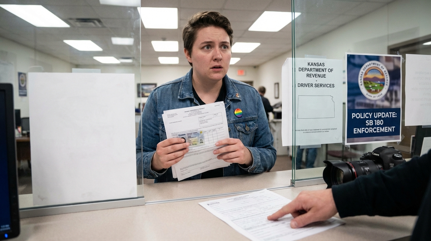 Close up of a driver's license on a table highlighting the gender marker section