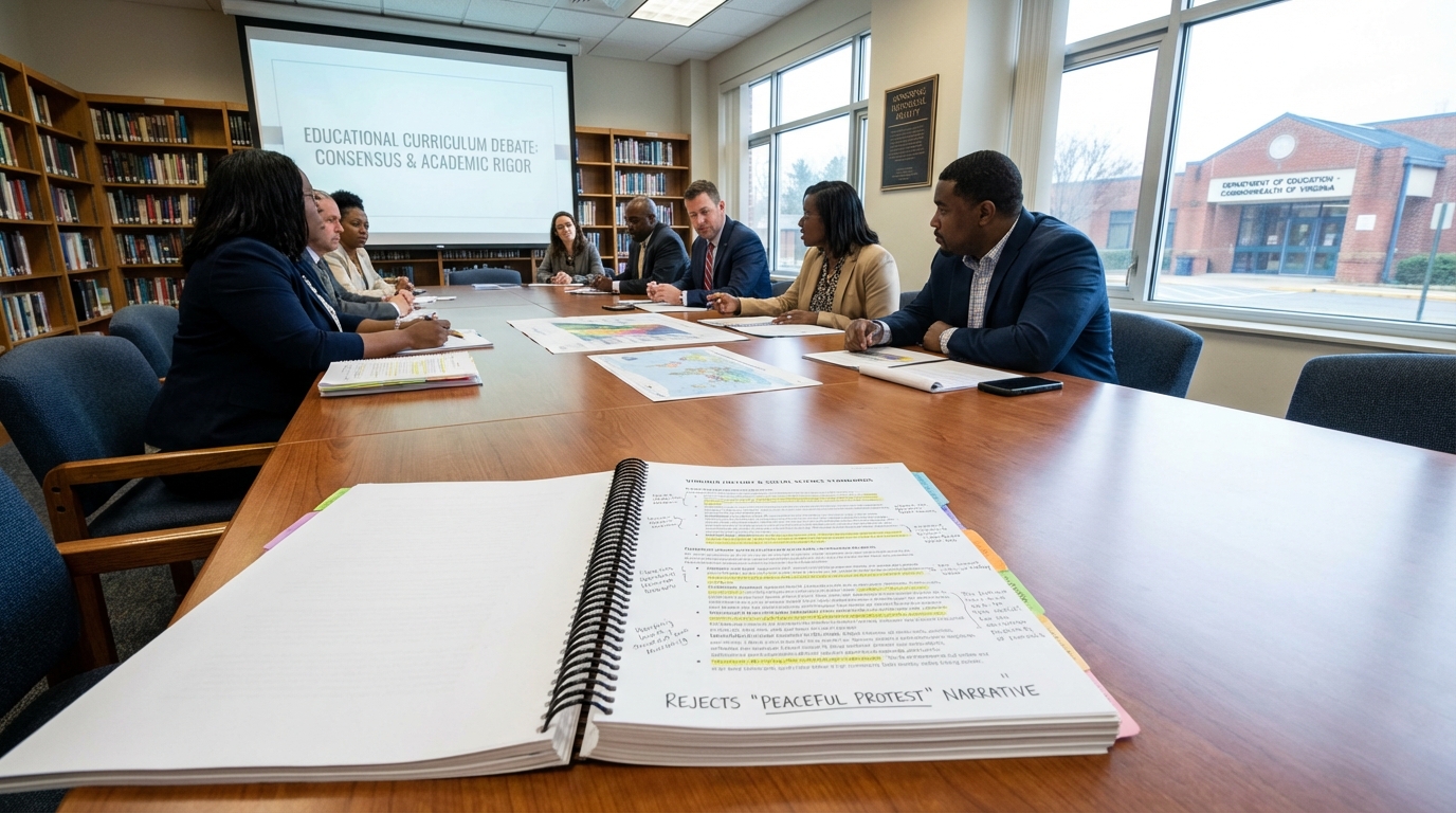 A staircase made of history books leading to light, symbolizing truth in education.