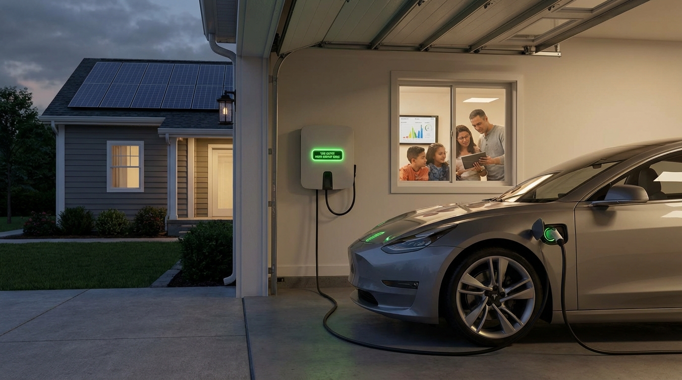 Electric vehicle performing vehicle-to-home power transfer during a storm blackout