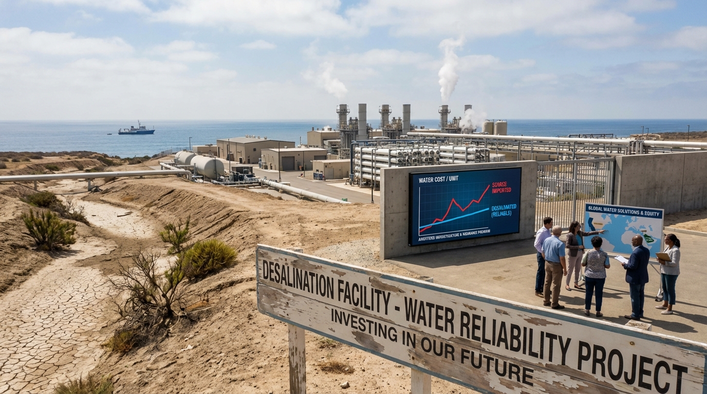 Family drinking clean water in a kitchen smiling