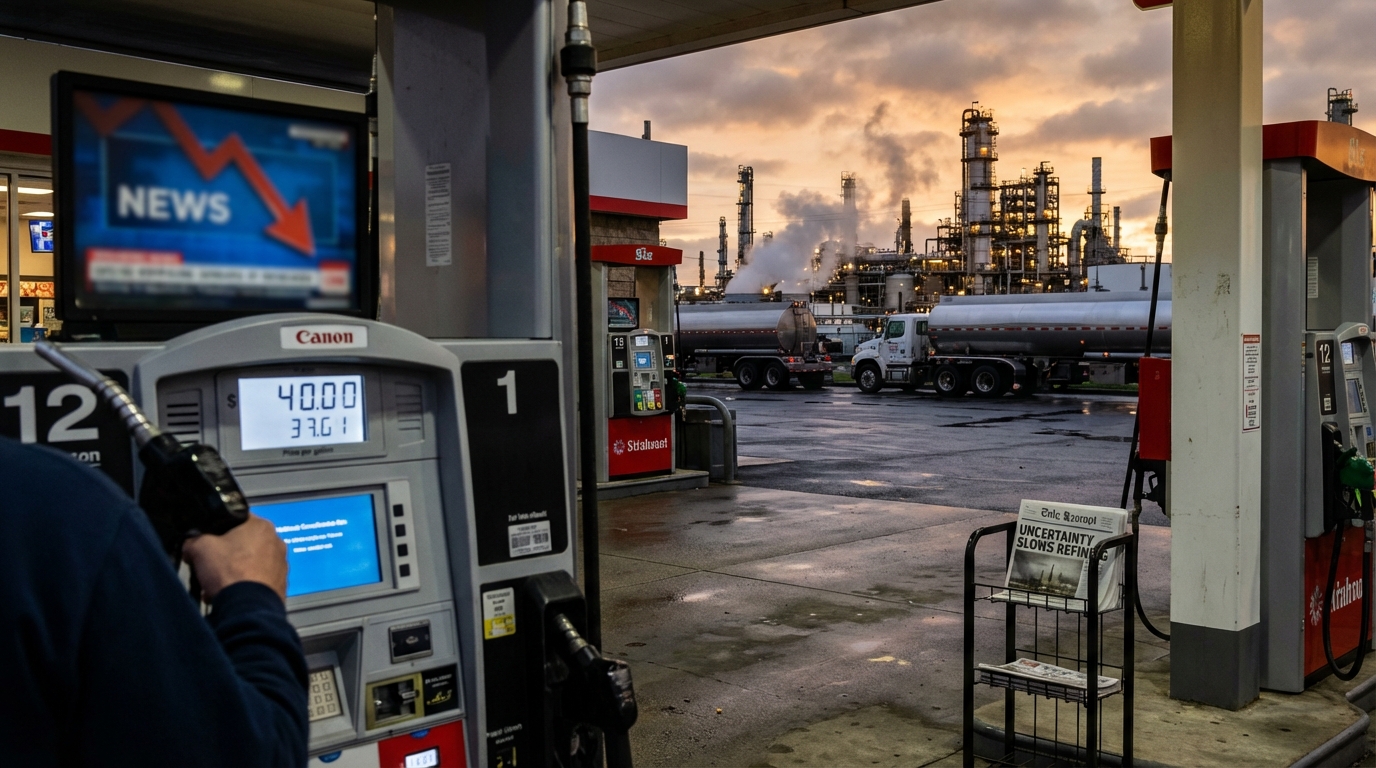 Aerial view of an industrial oil refinery at dusk symbolizing supply chain complexity