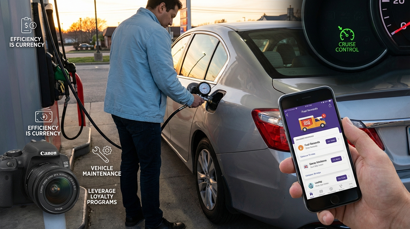 Mechanic checking tire pressure to improve vehicle fuel efficiency