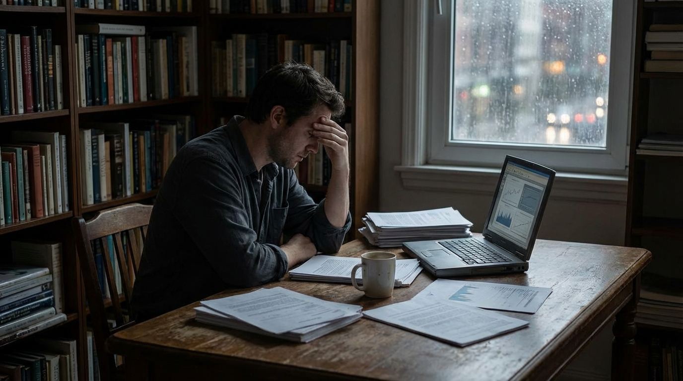 Silhouette of a solitary person facing a large door representing isolation
