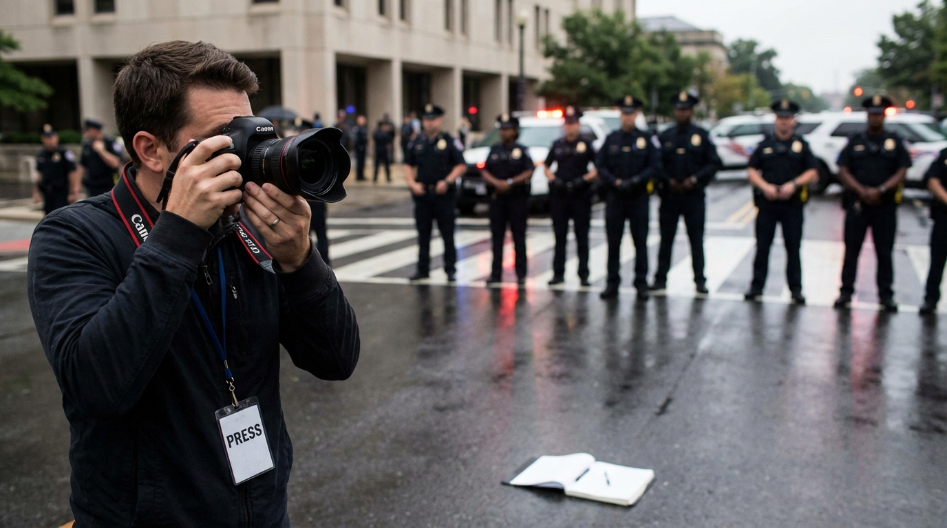 Newsroom environment with journalists discussing a story