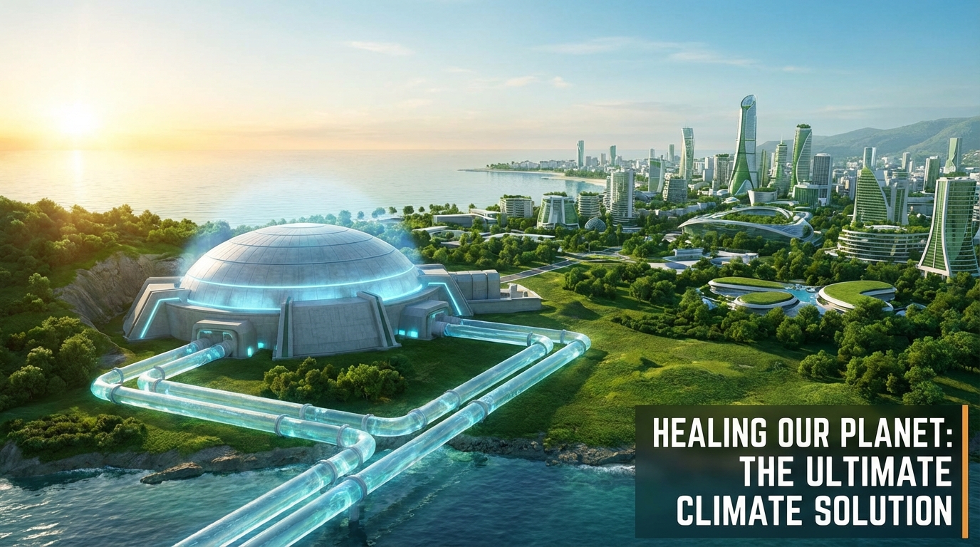 Smog clearing to reveal a lush green pristine environment and clean river