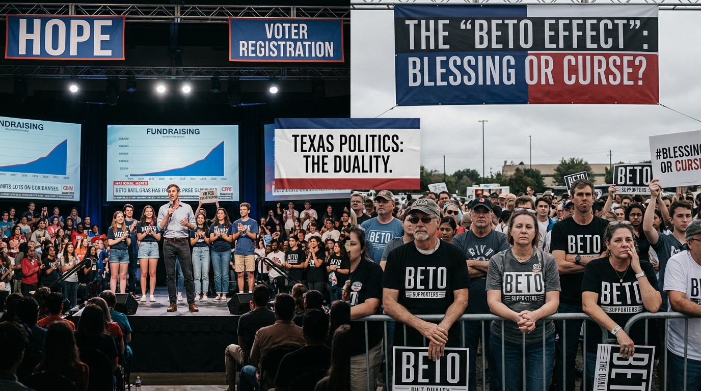 Political strategists analyzing Texas voter data on maps and charts inside a bustling campaign headquarters.