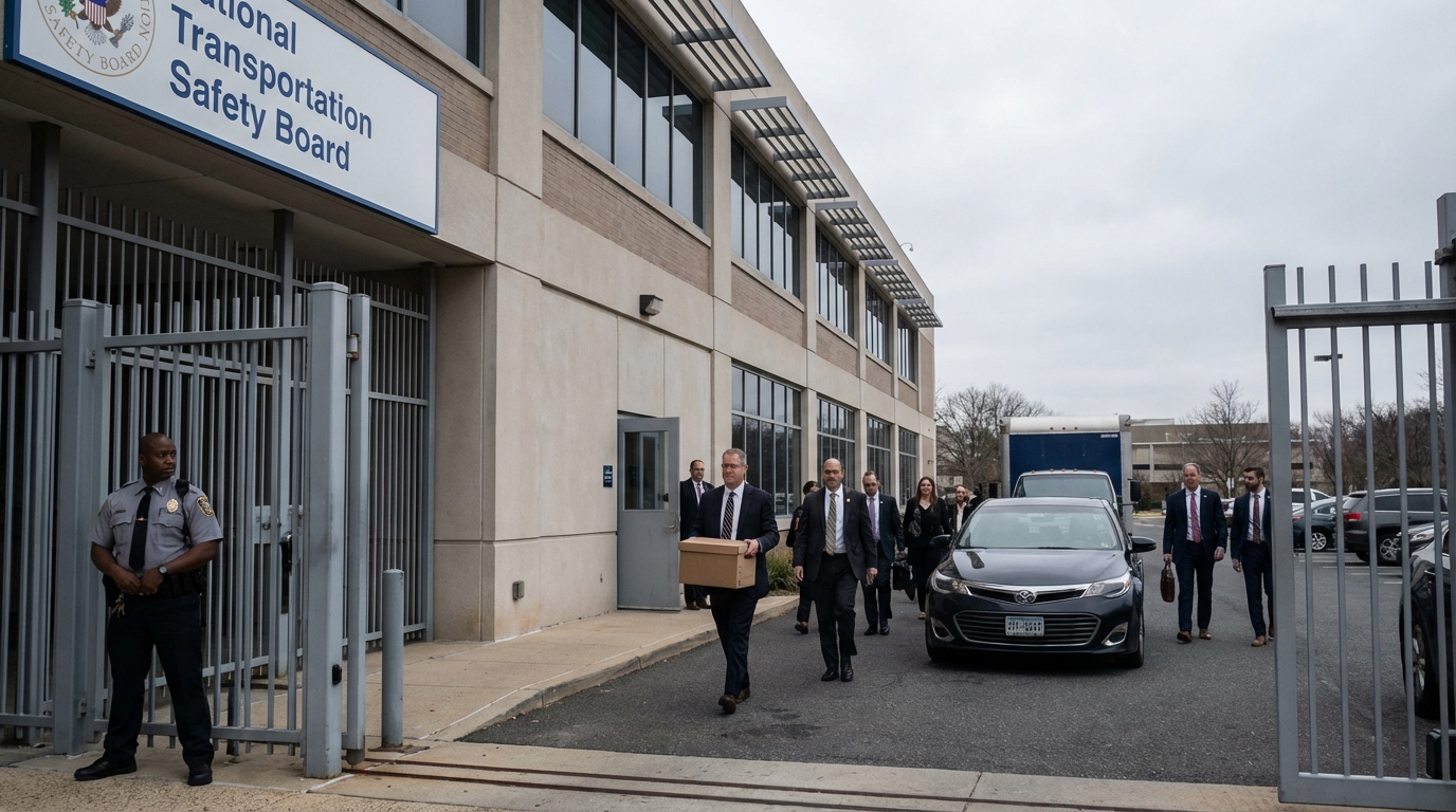 Conceptual image of the White House and transportation safety infrastructure highlighting political tension