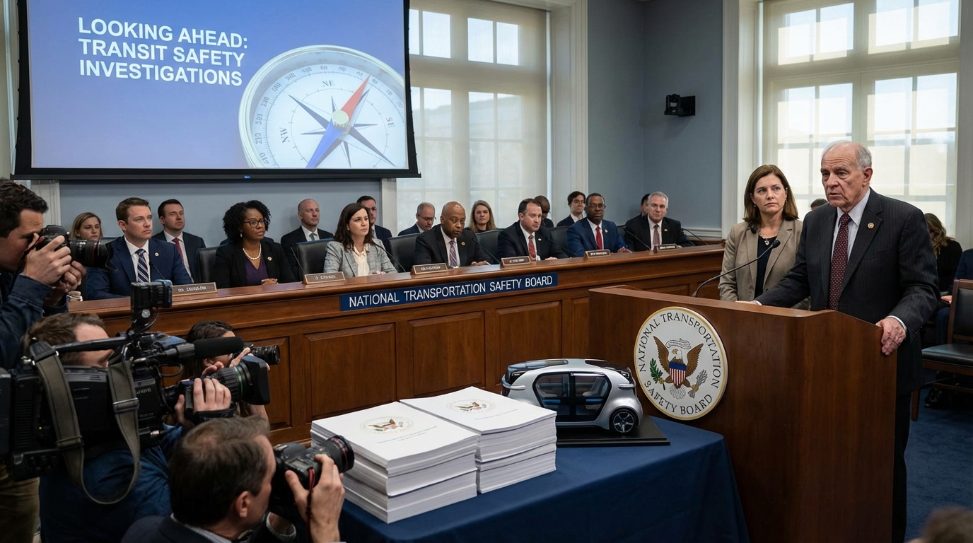 High-speed modern train moving forward at sunrise with U.S. Capitol in the background
