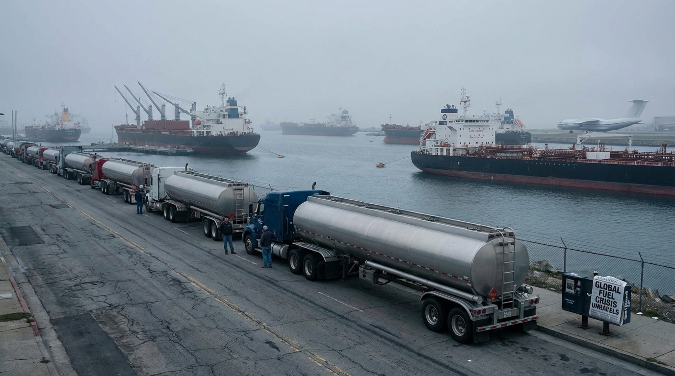 Cars lined up at a gas station during the global energy and fuel crisis
