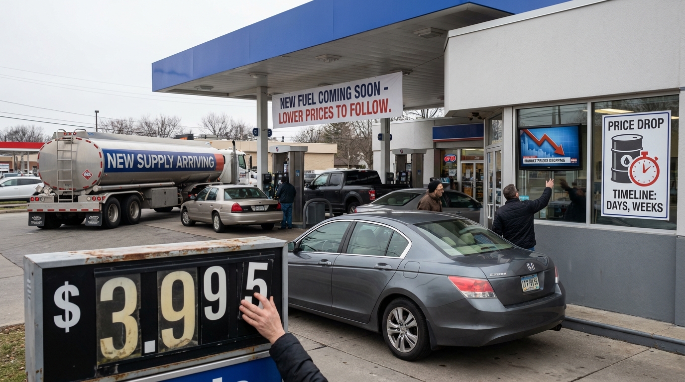Person filling up their car at a bright and sunny gas station