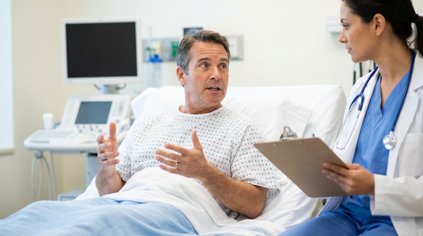 Patient actively reviewing electronic health records and lab results on a tablet
