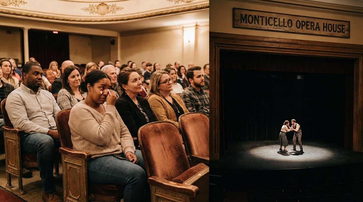 Theater audience captivated and showing deep emotional resonance while watching a play