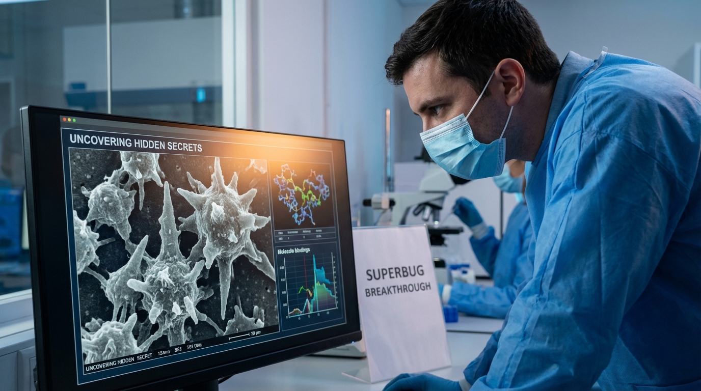 Microscopic view of bacteriophage viruses attacking a superbug
