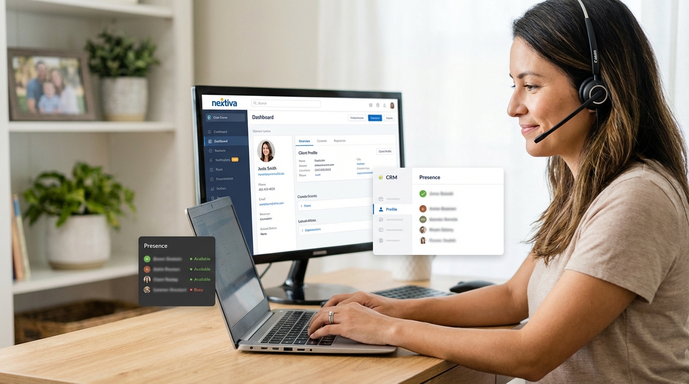 Person relaxing on a sofa in comfortable clothes while conducting a professional video call on a laptop screen.