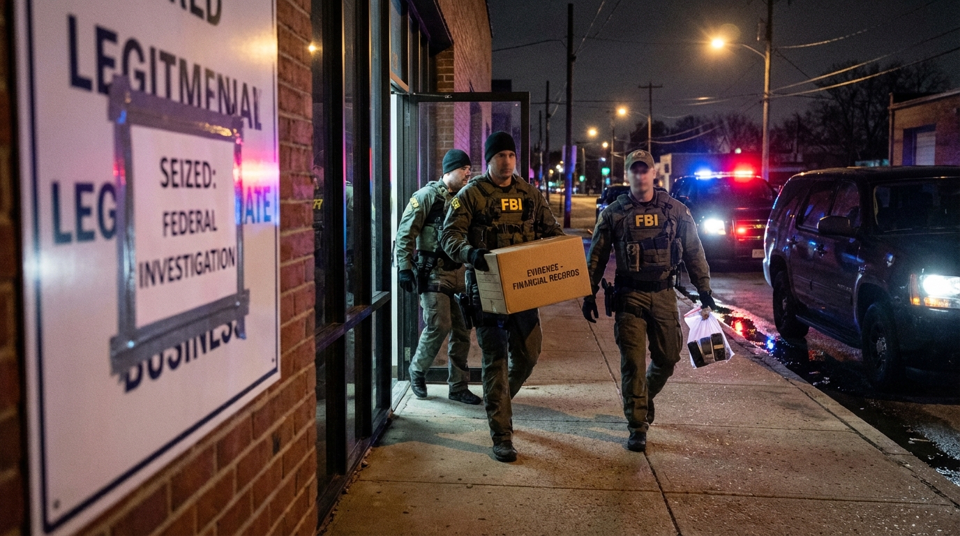 Investigation evidence board with red strings connecting luxury real estate to suspects