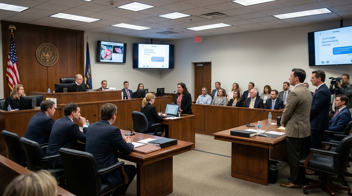 Majestic wooden doors of a federal courthouse representing justice