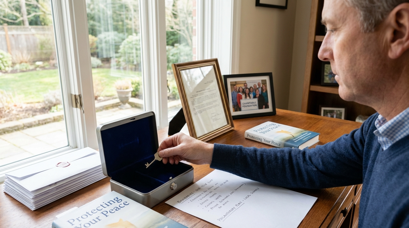 A calm person looking out the window of a beautiful home