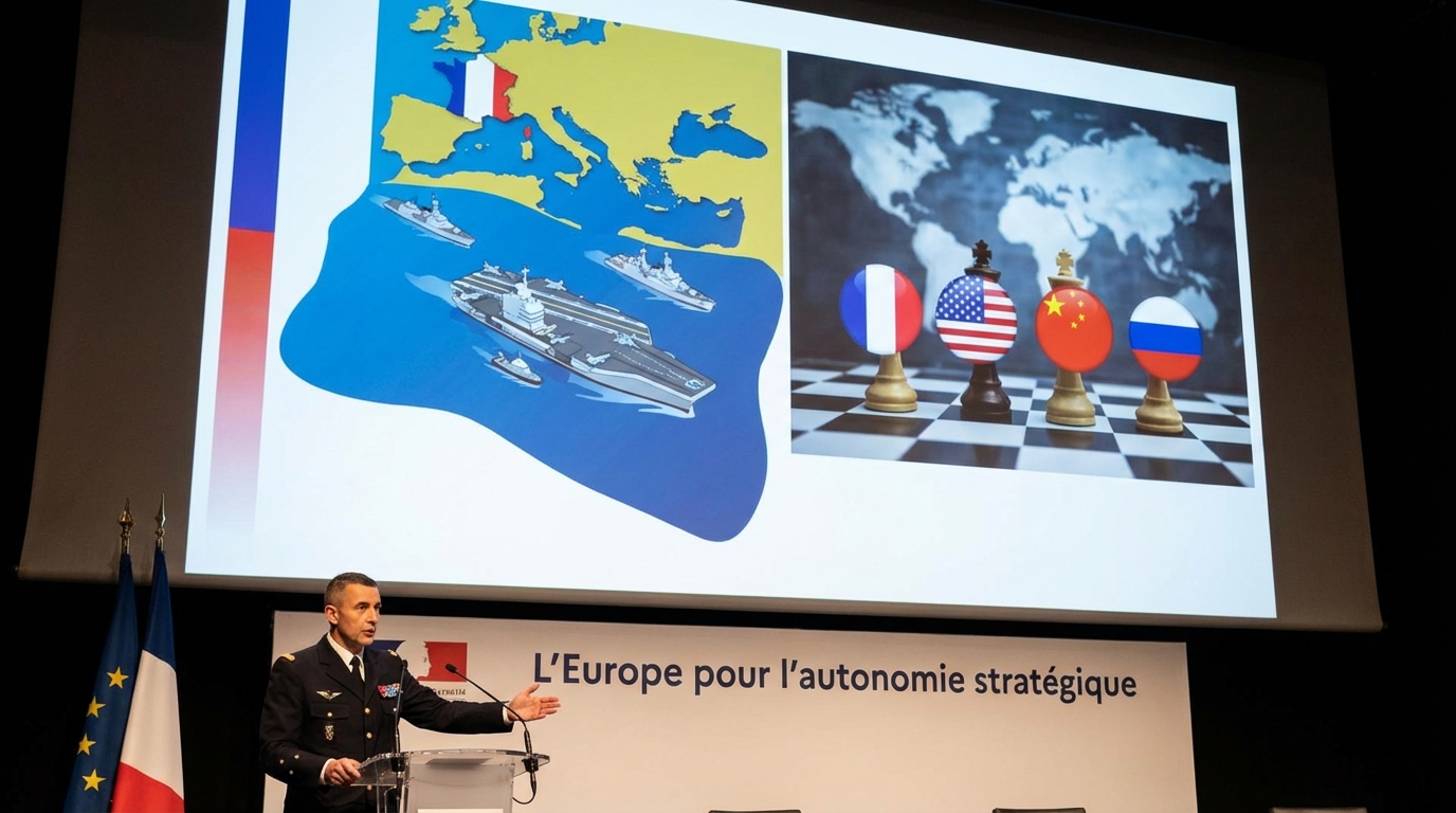 Military officials in a modern war room looking at a glowing geopolitical holographic map of the Middle East