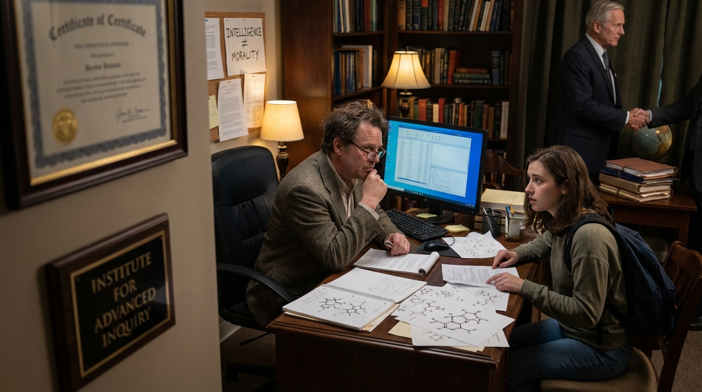 Conceptual image of a brain with formulas and a dark shadow side